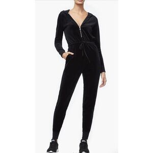 Good American Hooded Velour Velvet Black Jogger Jumpsuit